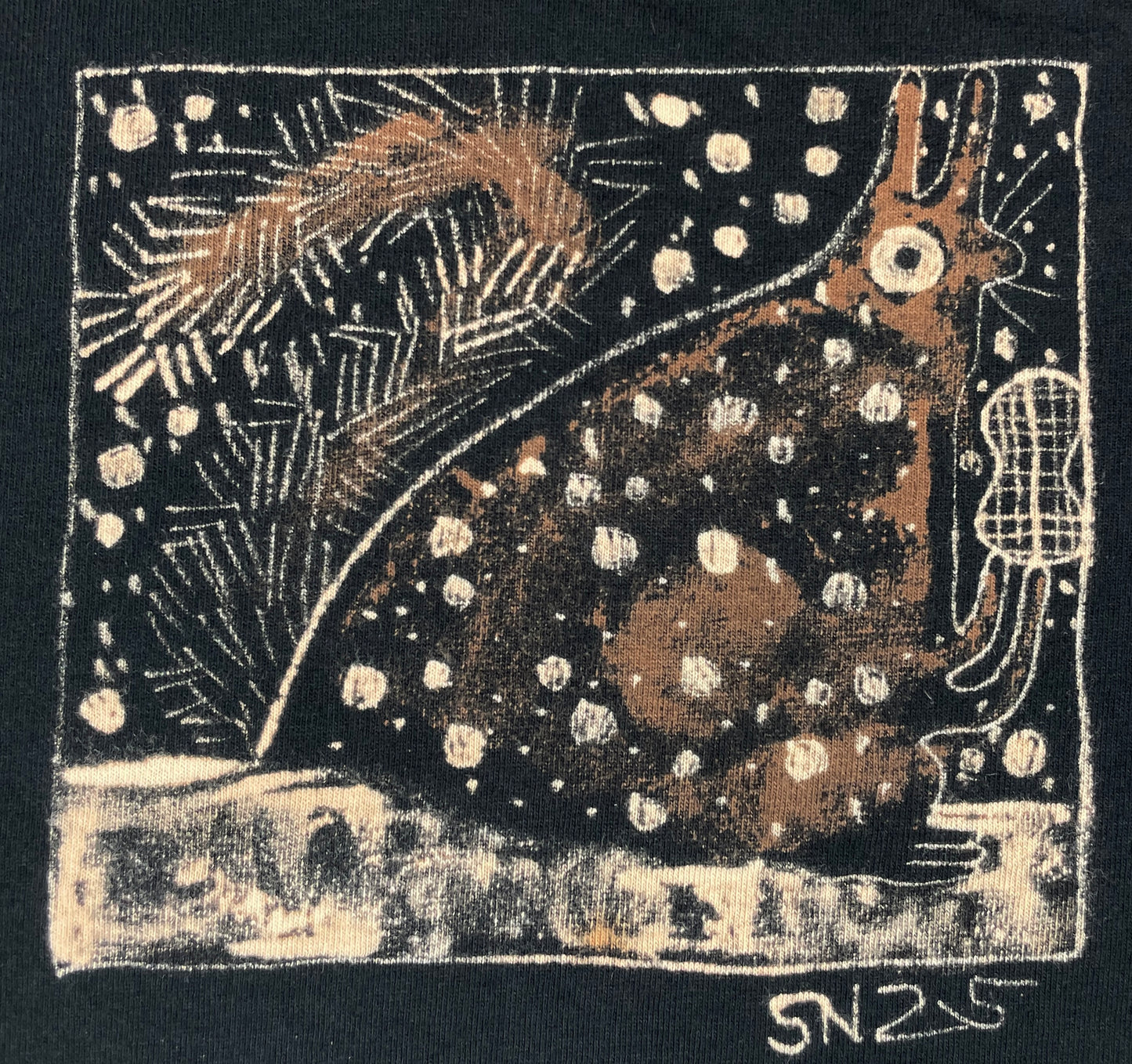 Snowy Squirrel Square 4 - XL Bleach-Painted T-Shirt