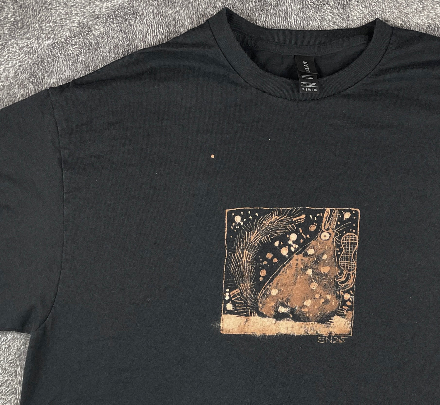 Snowy Squirrel Square 3 - XL Bleach-Painted T-Shirt