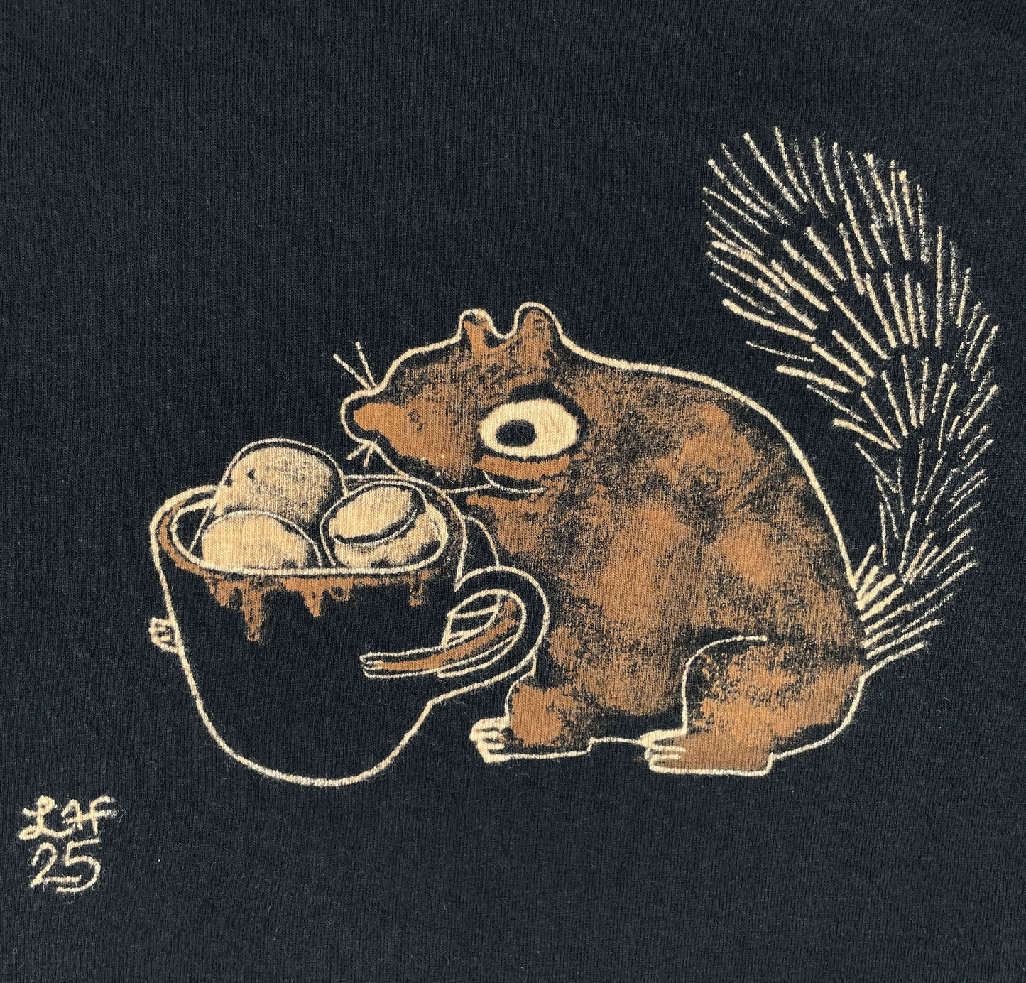 Hot Cocoa Squirrel - Medium Bleach-Painted T-Shirt