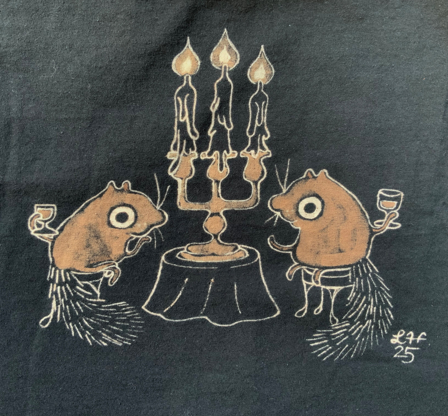 Candlelit Romance Squirrels - Small Bleach Painted T-Shirt