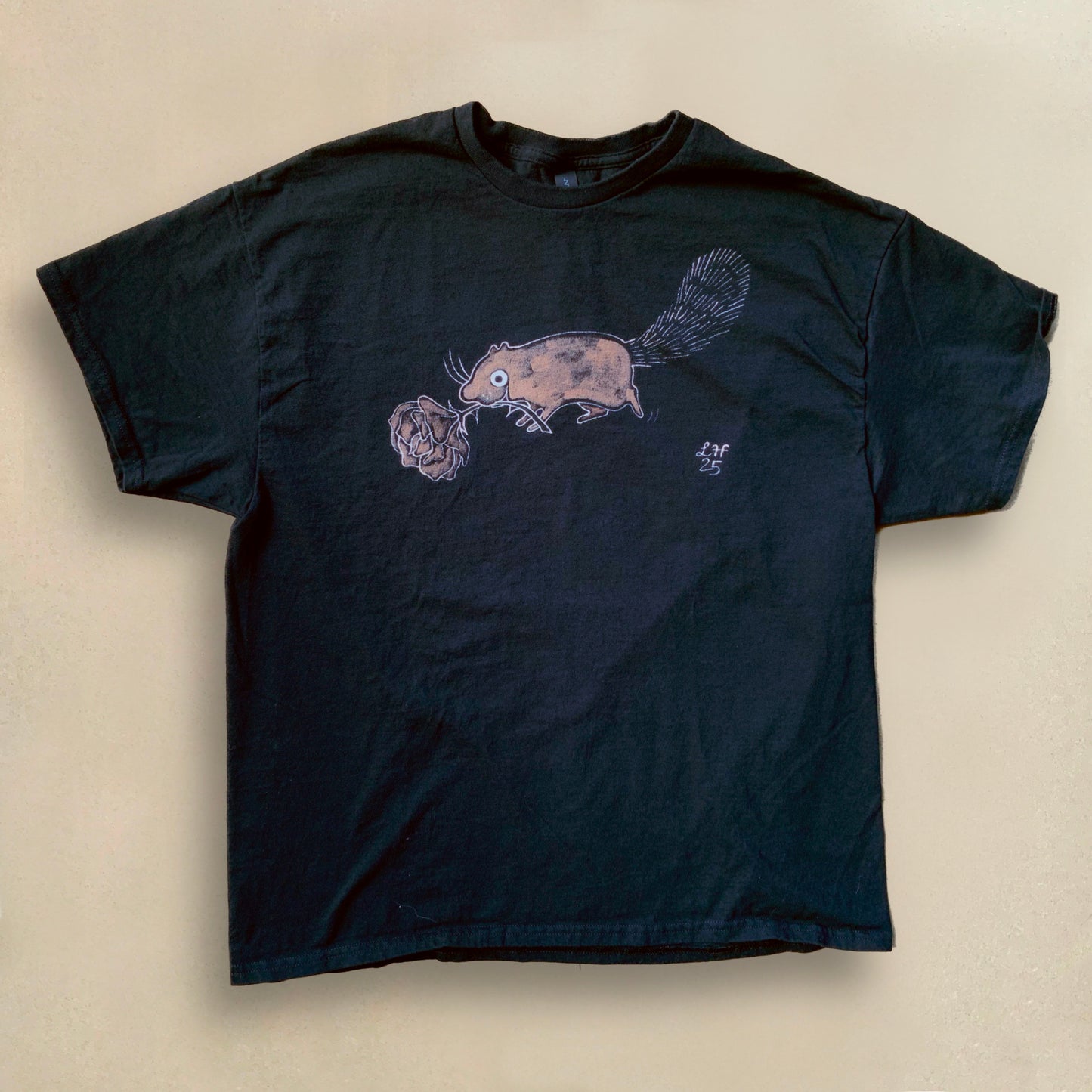 Rose Squirrel - XL Bleach Painted T-Shirt