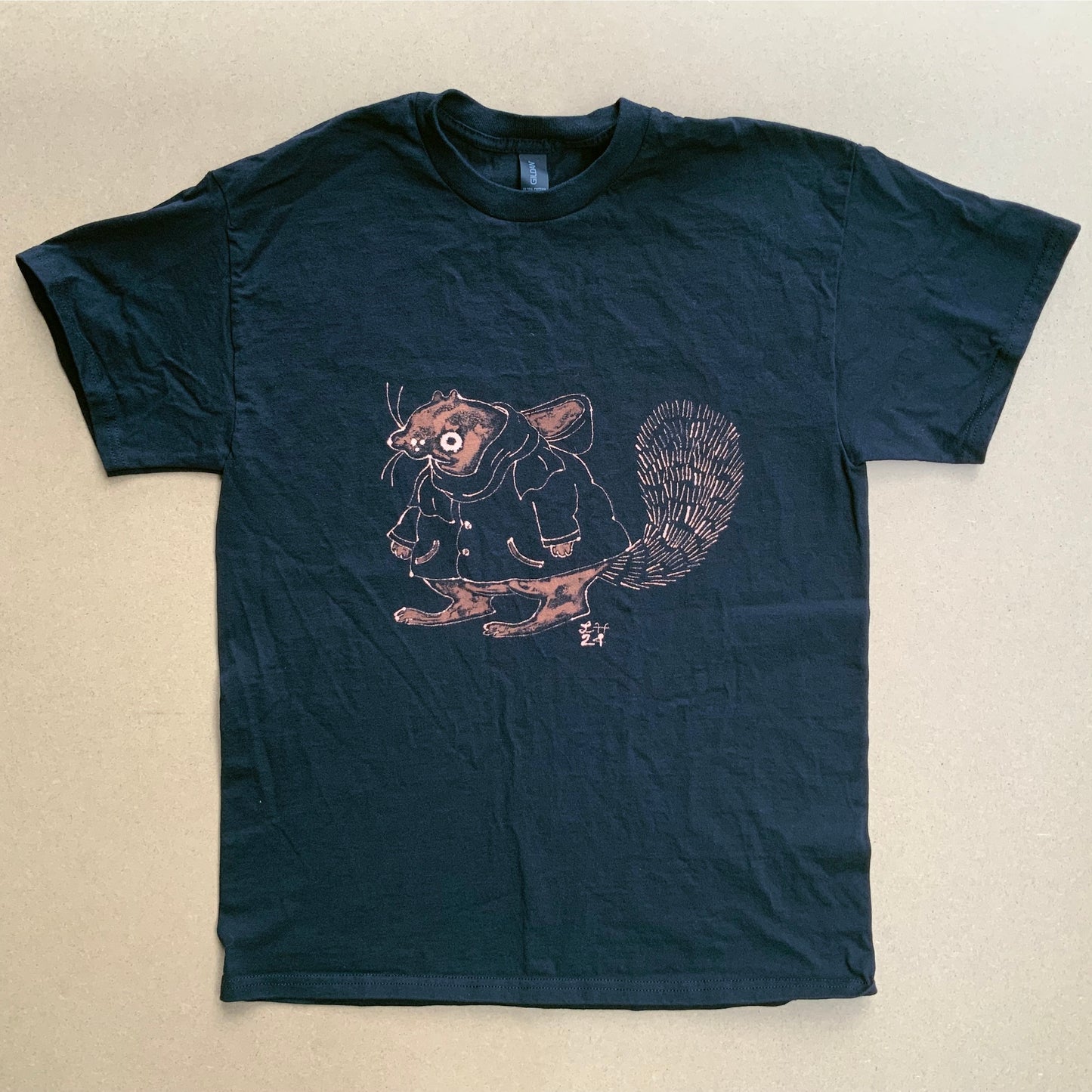 Bundled Up Squirrel - Medium Bleach Painted T-Shirt