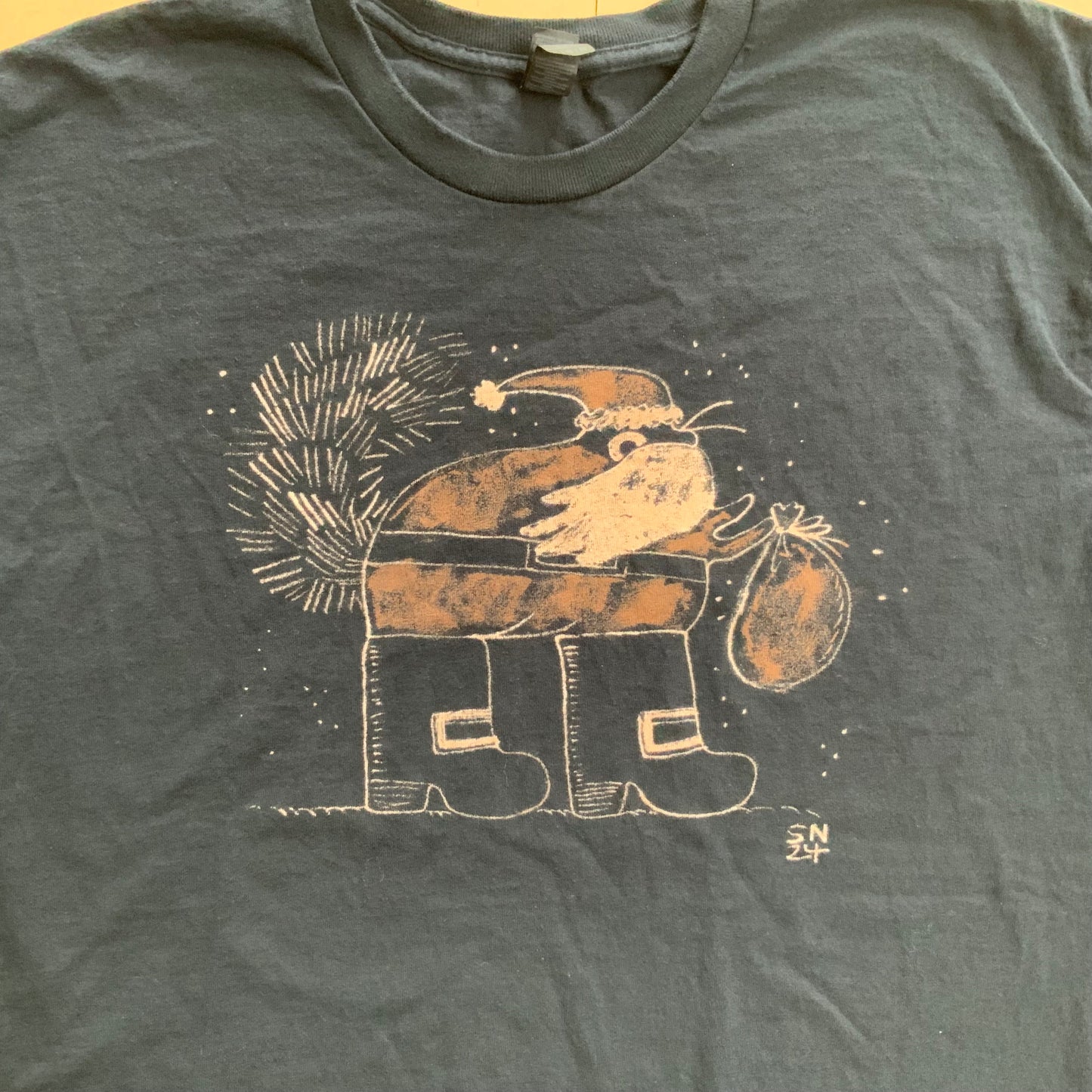 Big Boot Santa Squirrel - XL Bleach Painted T-Shirt