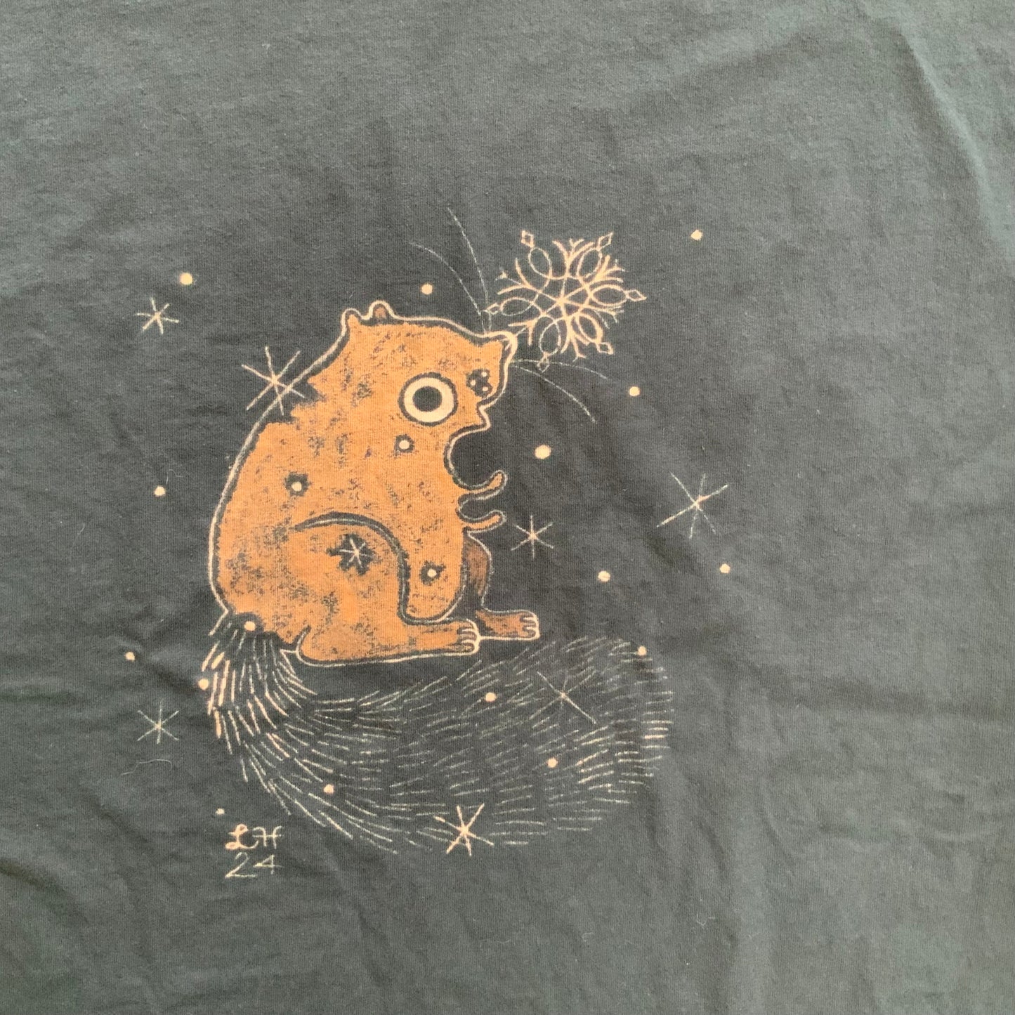 Snowflake Squirrel - XL Bleach Painted T-Shirt