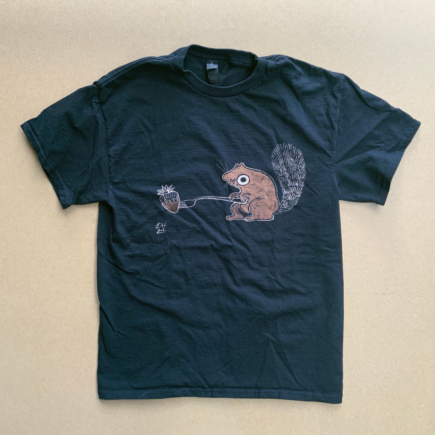 Chocolate Strawberry Squirrel - Medium Bleach Painted T-Shirt