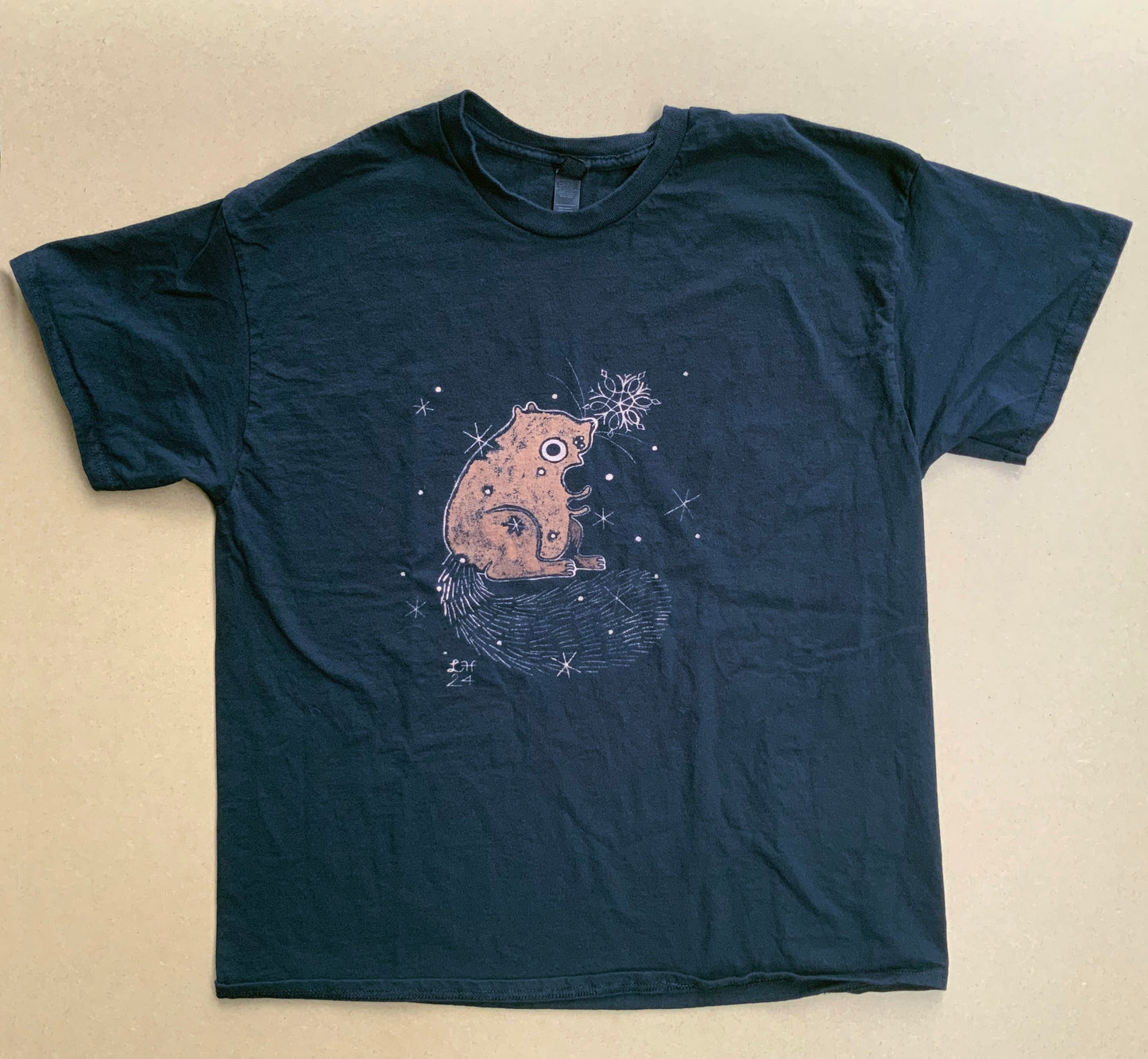 Snowflake Squirrel - XL Bleach Painted T-Shirt