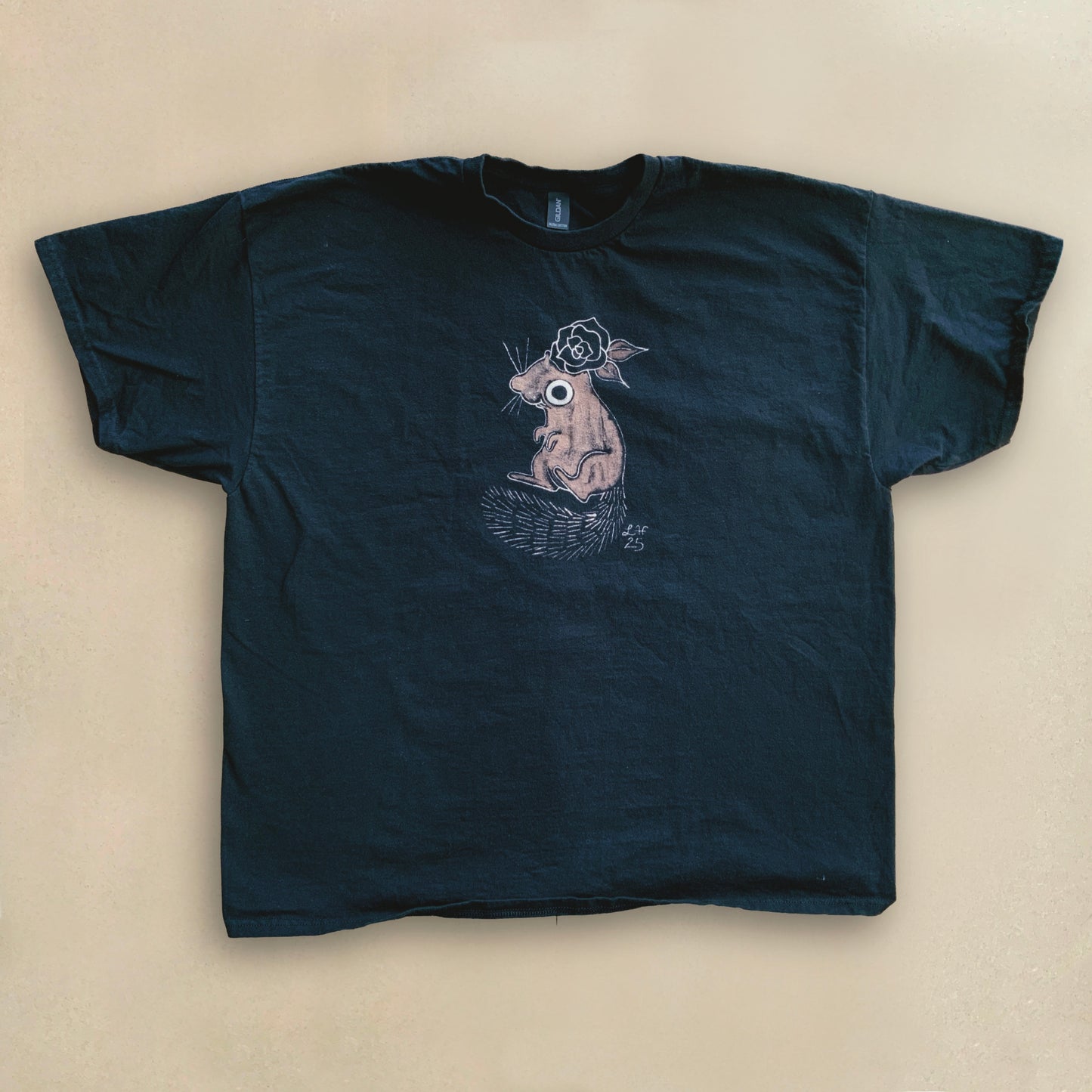 Rose Squirrel - 2XL Bleach Painted T-Shirt