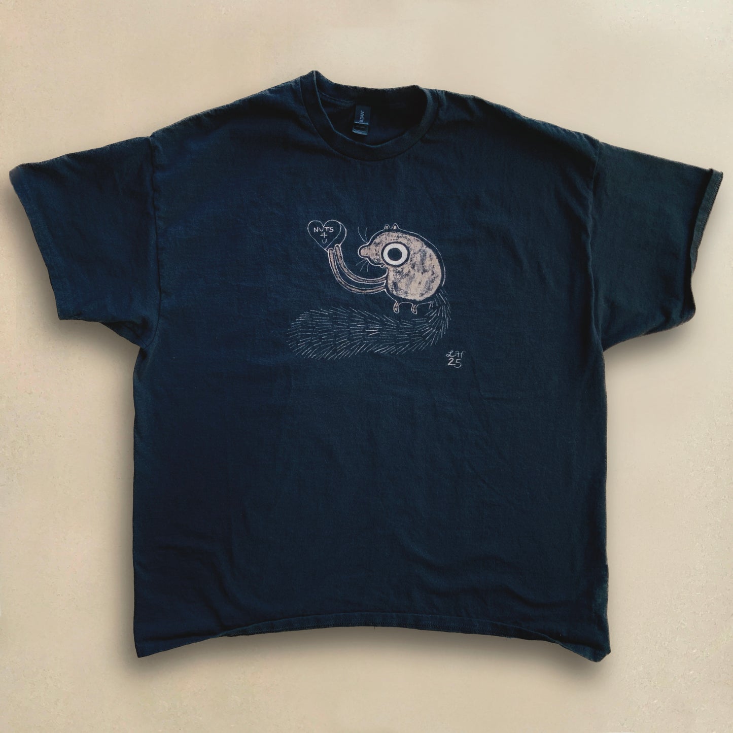 Conversation Heart Squirrel - 2XL Bleach Painted T-Shirt