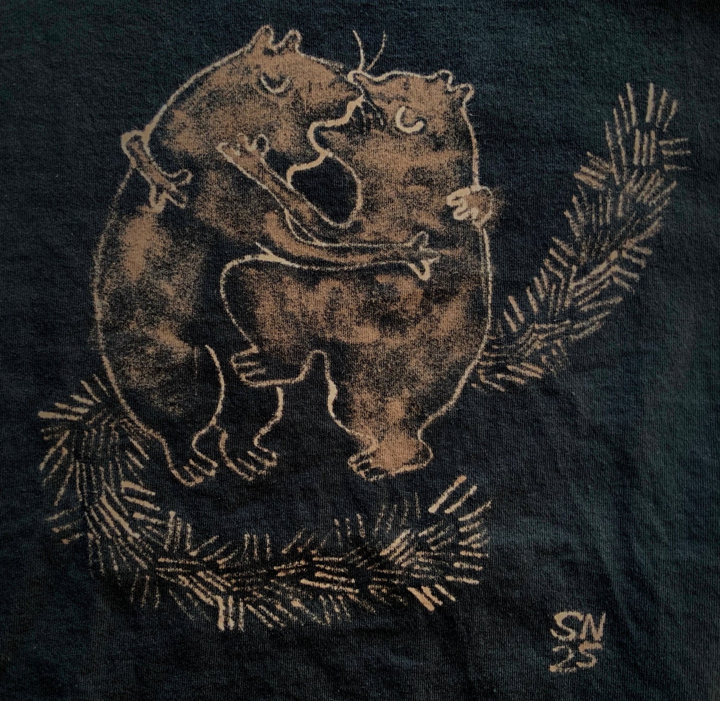 Smooching Squirrels - Large Bleach Painted T-Shirt