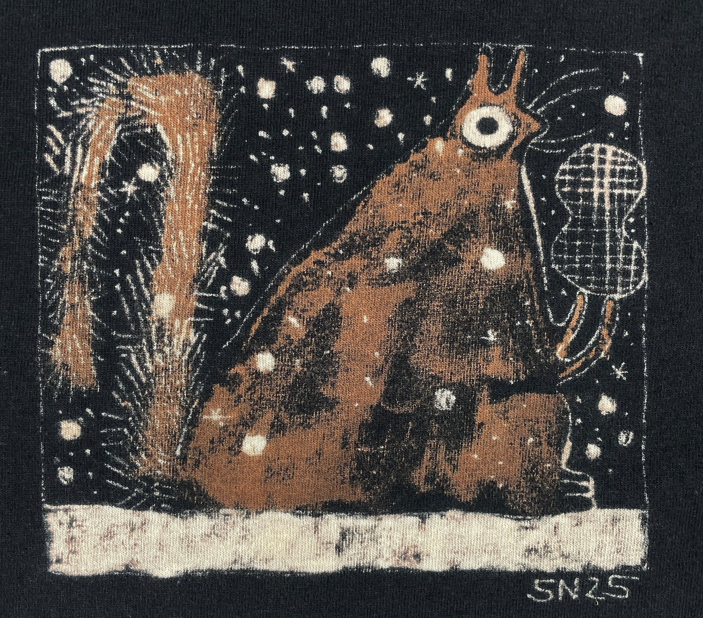 Snowy Squirrel Square - Medium Bleach-Painted T-Shirt