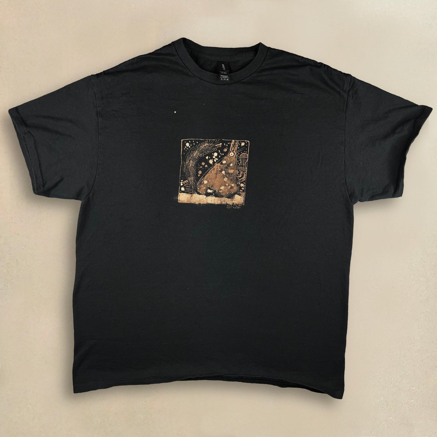 Snowy Squirrel Square 3 - XL Bleach-Painted T-Shirt