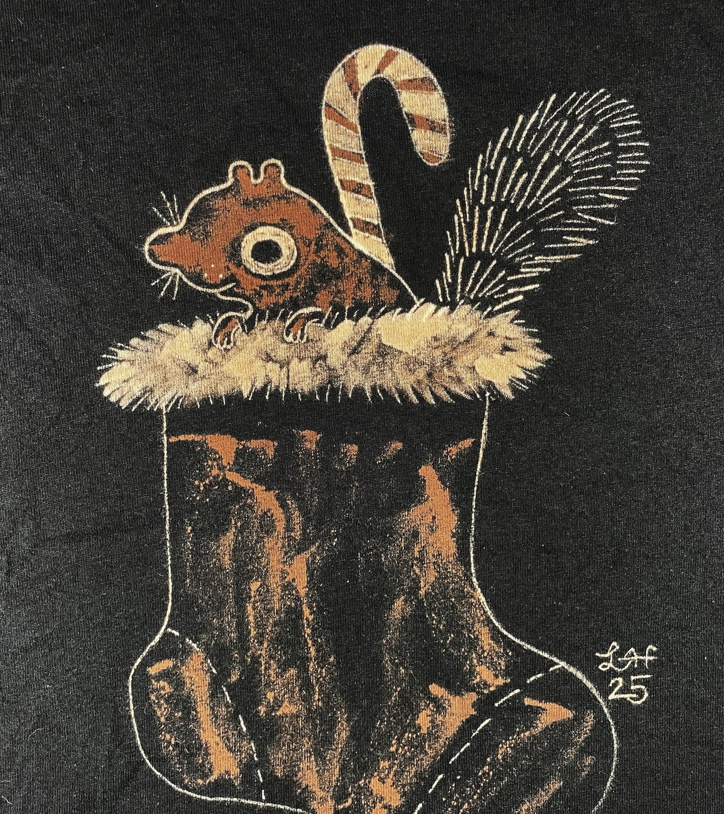Stocking Squirrel - Small Bleach-Painted T-Shirt