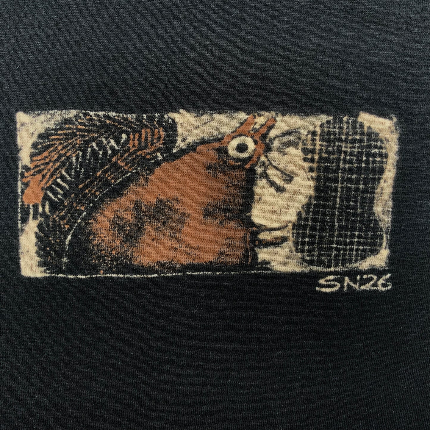 Faux Linocut Squirrel - 2XL Bleach-Painted T-Shirt