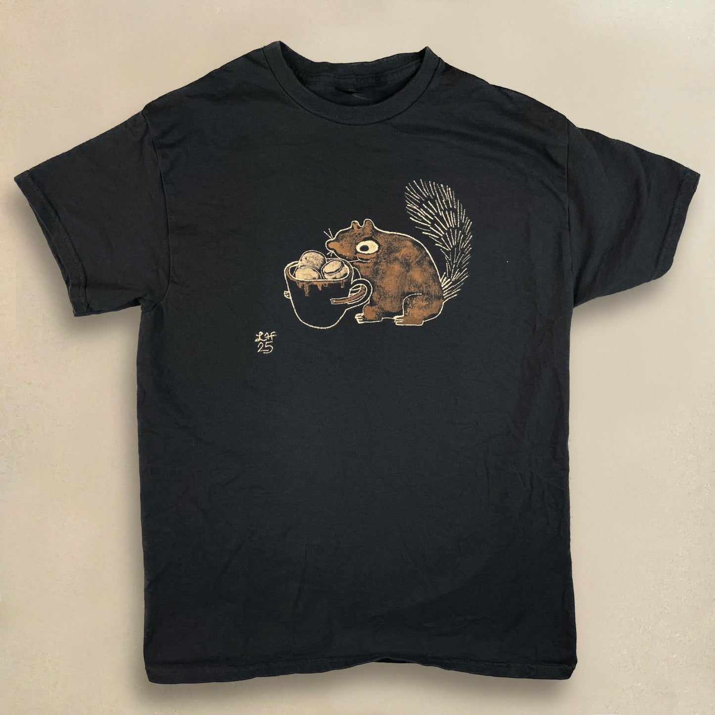 Hot Cocoa Squirrel - Medium Bleach-Painted T-Shirt