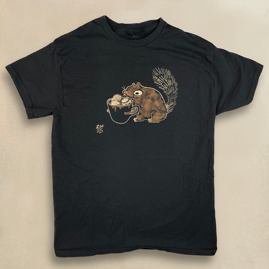 Hot Cocoa Squirrel - Medium Bleach-Painted T-Shirt