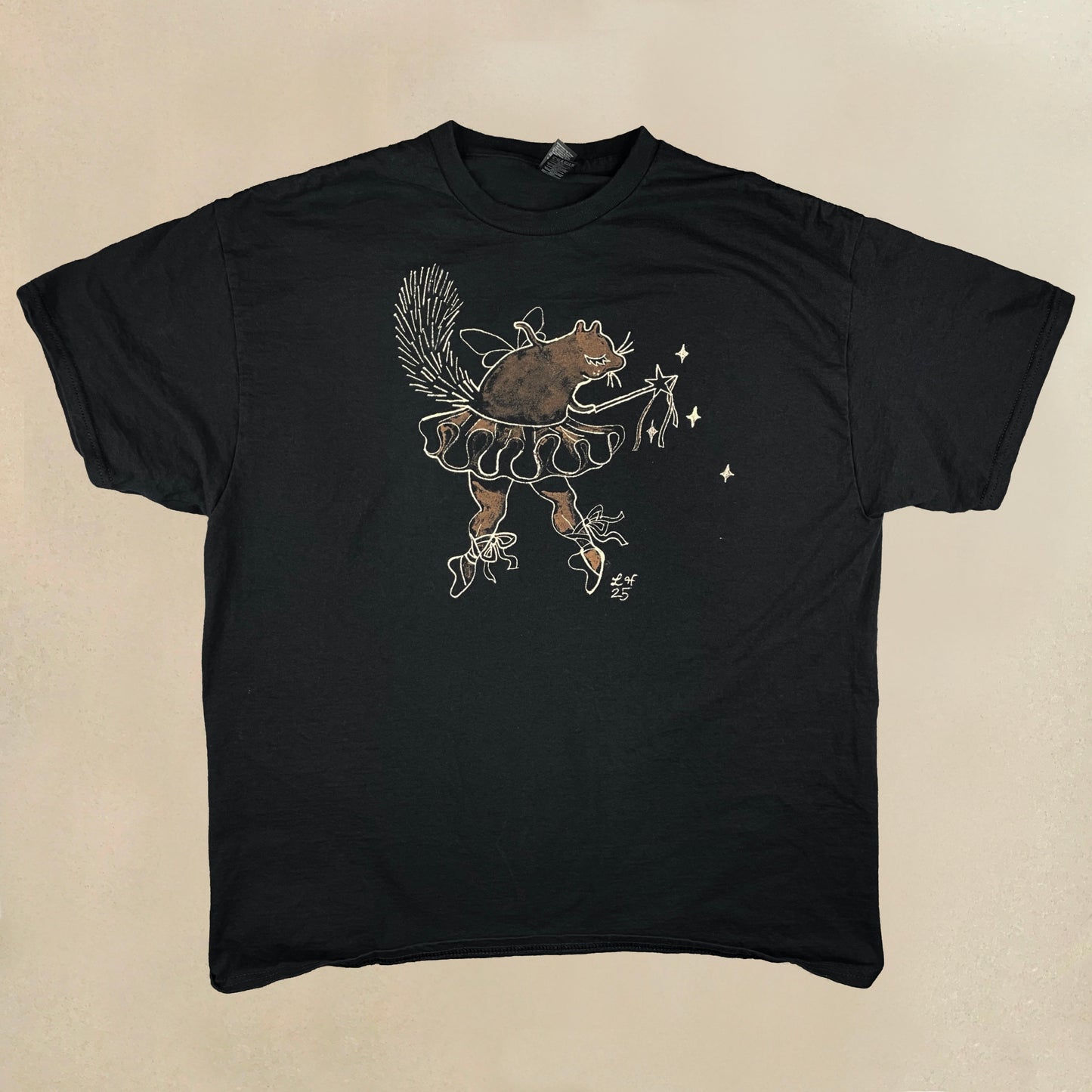 Sugar Plum Squirrel - XL Bleach-Painted T-Shirt