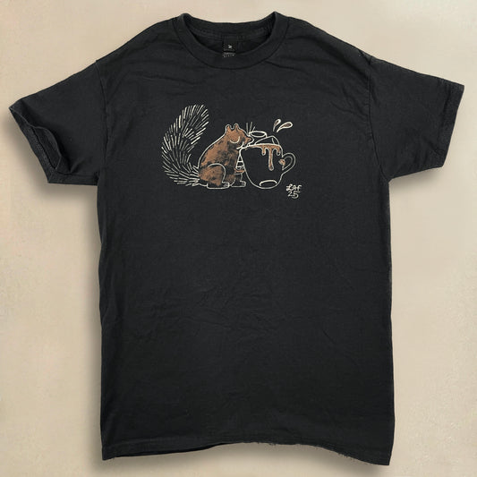Hot Cocoa Squirrel - Small Bleach-Painted T-Shirt