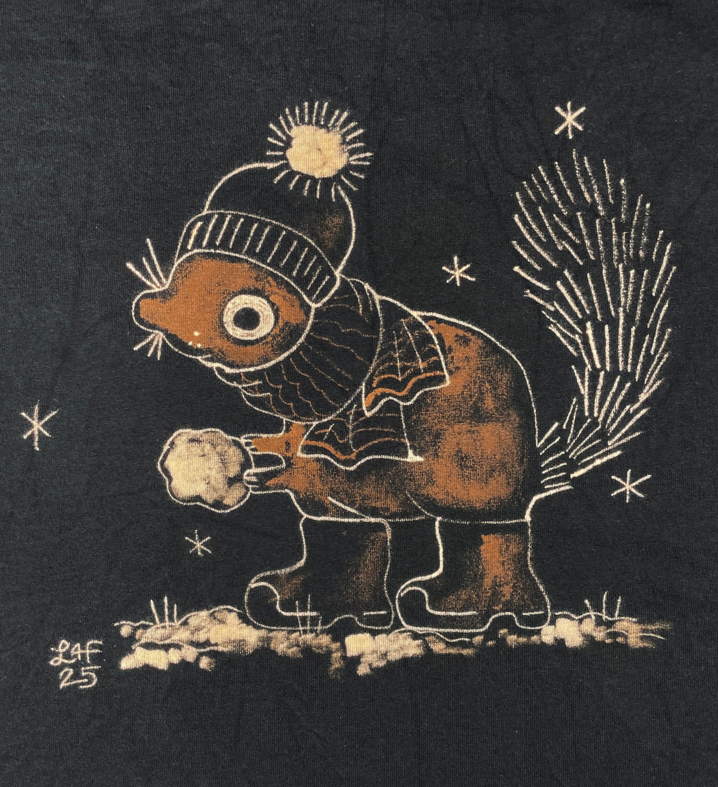 Bundled Up Squirrel - XL Bleach-Painted T-Shirt