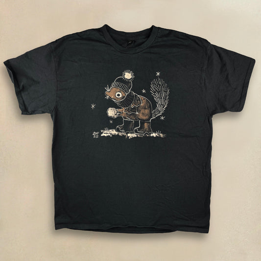 Bundled Up Squirrel - XL Bleach-Painted T-Shirt