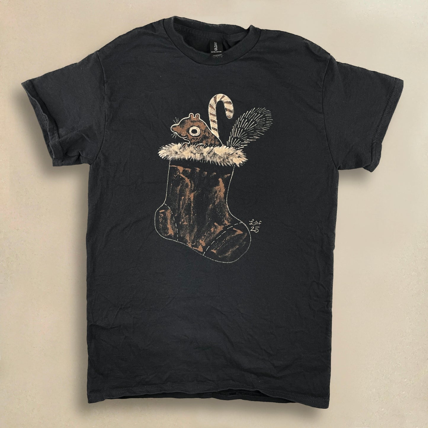 Stocking Squirrel - Small Bleach-Painted T-Shirt