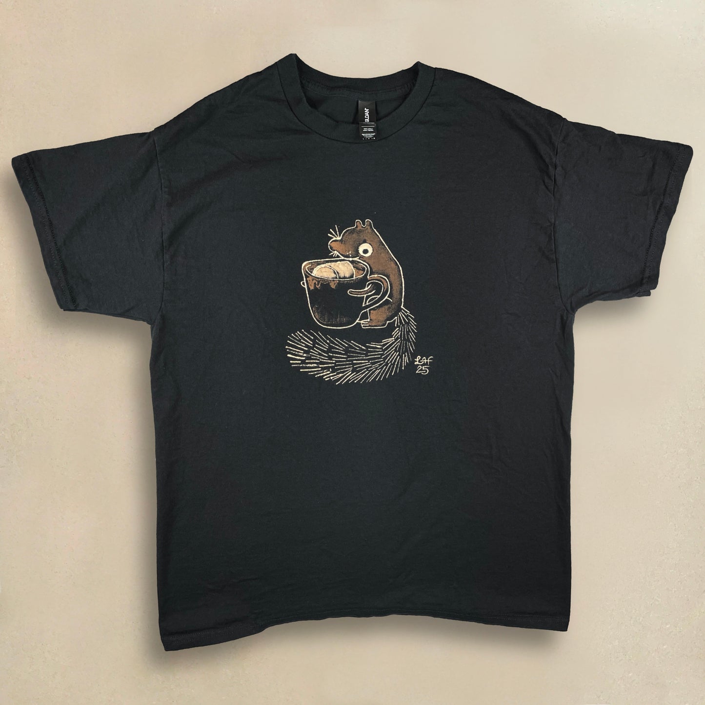 Hot Cocoa Squirrel - Large Bleach-Painted T-Shirt