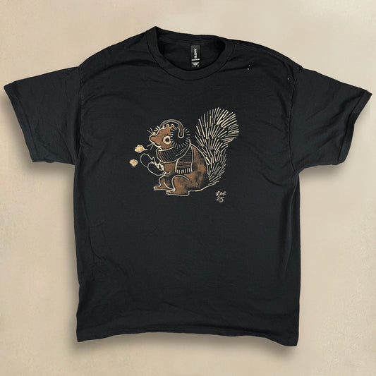 Bundled Up Squirrel - Large Bleach-Painted T-Shirt