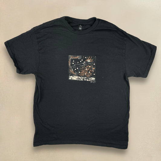 Snowy Scarf Squirrel Square - Large Bleach-Painted T-Shirt