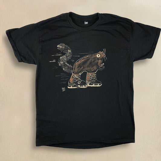 Ice Skating Squirrel - Large Bleach-Painted T-Shirt