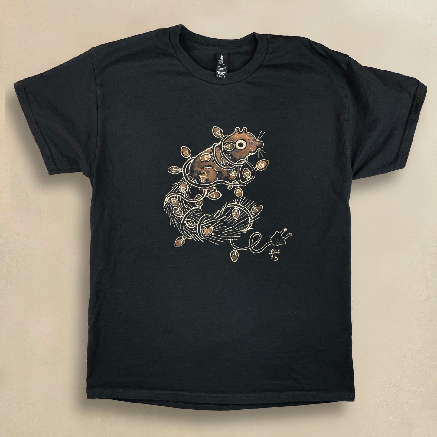 Xmas Lights Squirrel - Large Bleach-Painted T-Shirt