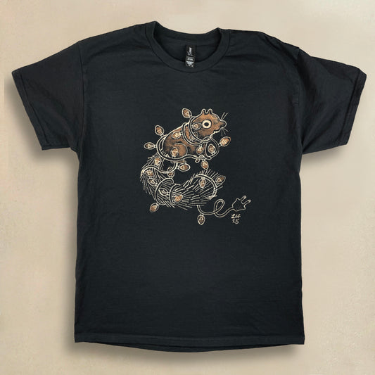 Xmas Lights Squirrel - Large Bleach-Painted T-Shirt