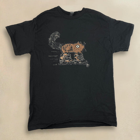 Ice Skating Squirrel - Medium Bleach-Painted T-Shirt