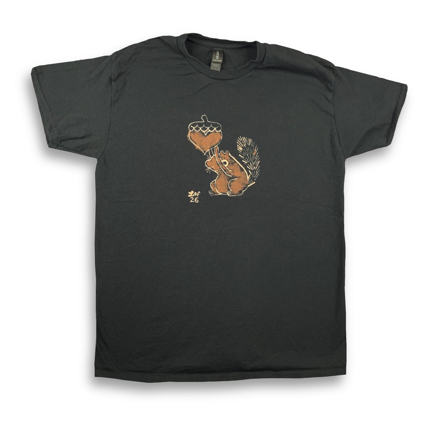 Heart Acorn Squirrel - Medium Bleach-Painted T-Shirt