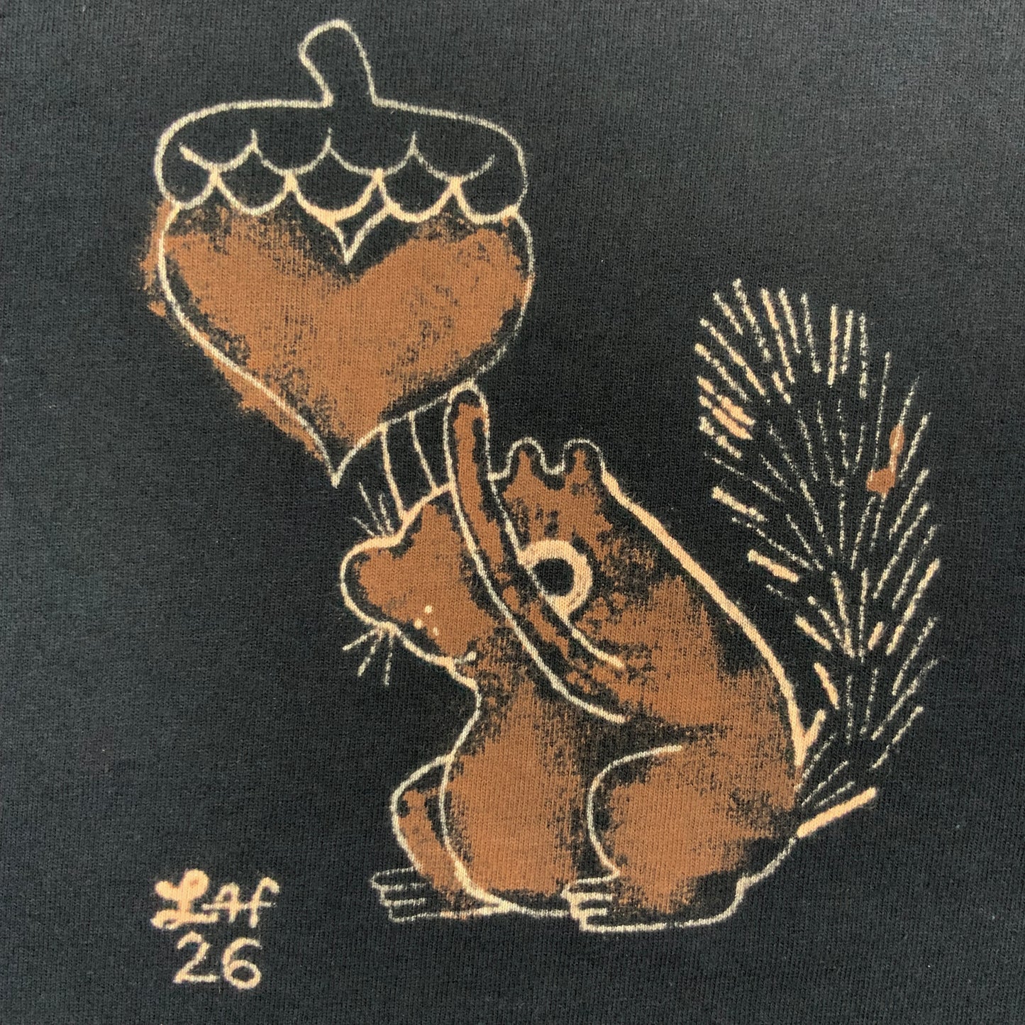 Heart Acorn Squirrel - Medium Bleach-Painted T-Shirt
