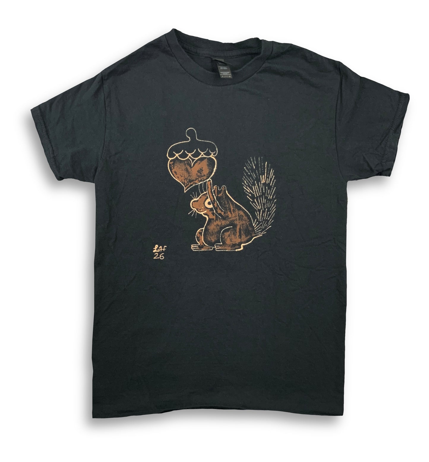 Heart Acorn Squirrel - Small Bleach-Painted T-Shirt