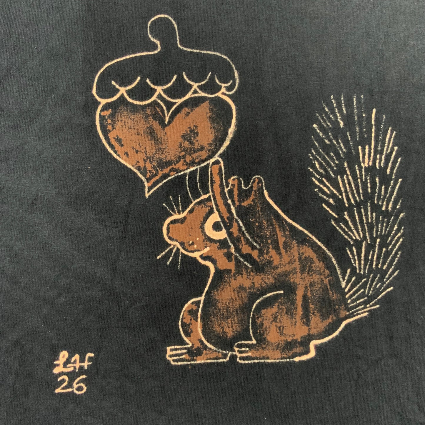 Heart Acorn Squirrel - Small Bleach-Painted T-Shirt