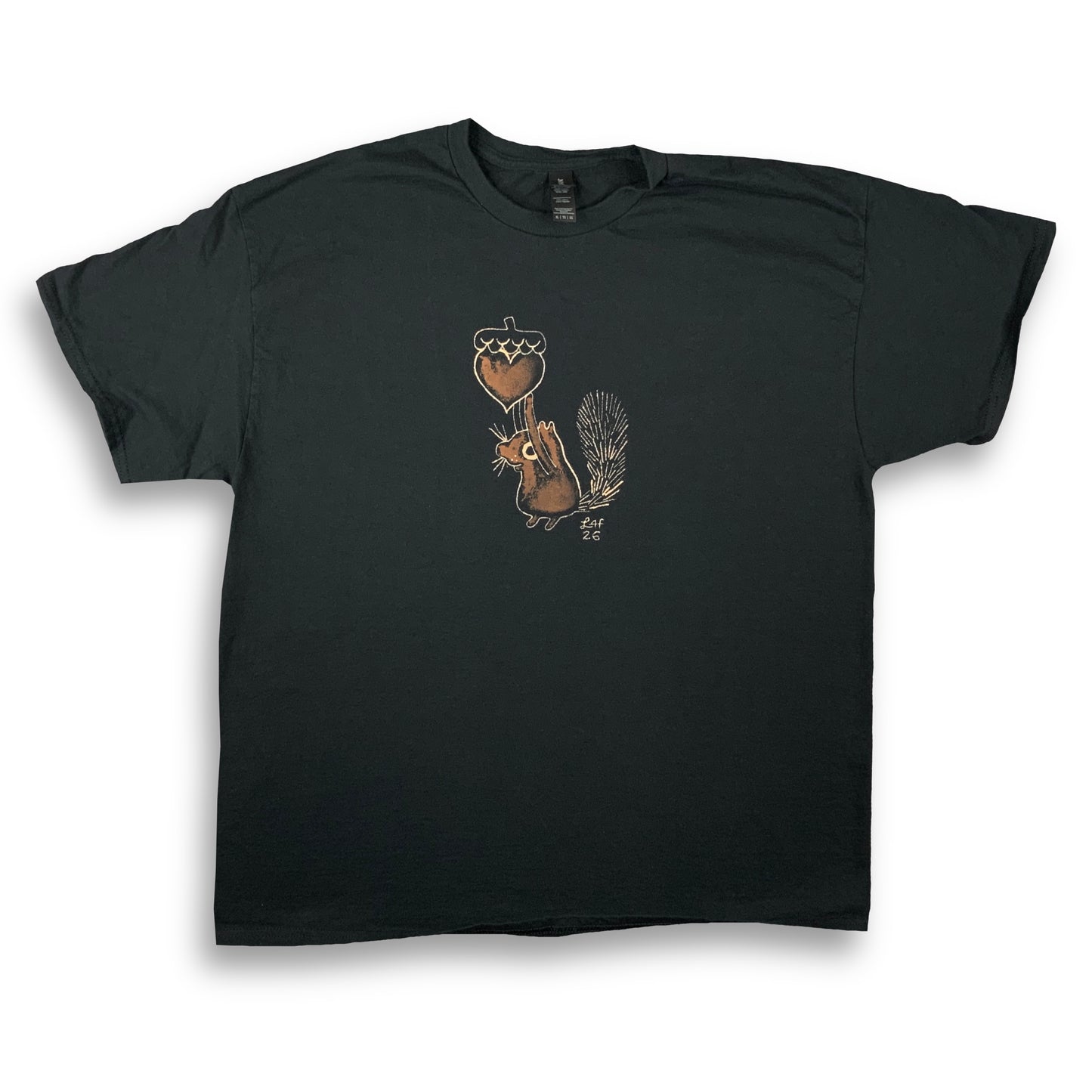 Heart Acorn Squirrel - XL Bleach-Painted T-Shirt