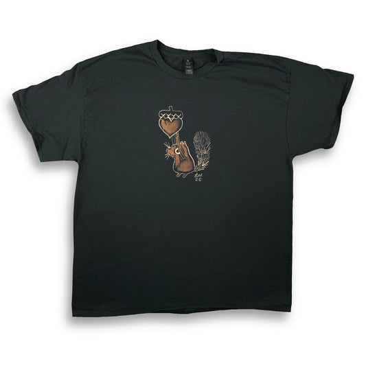 Heart Acorn Squirrel - XL Bleach-Painted T-Shirt