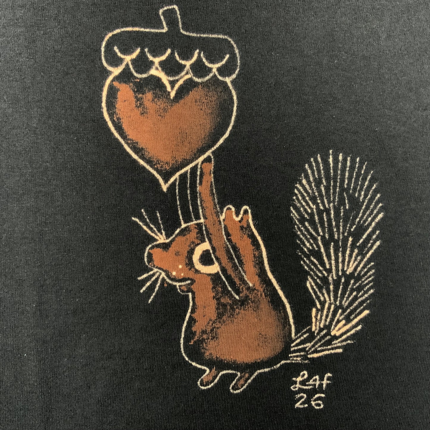 Heart Acorn Squirrel - XL Bleach-Painted T-Shirt