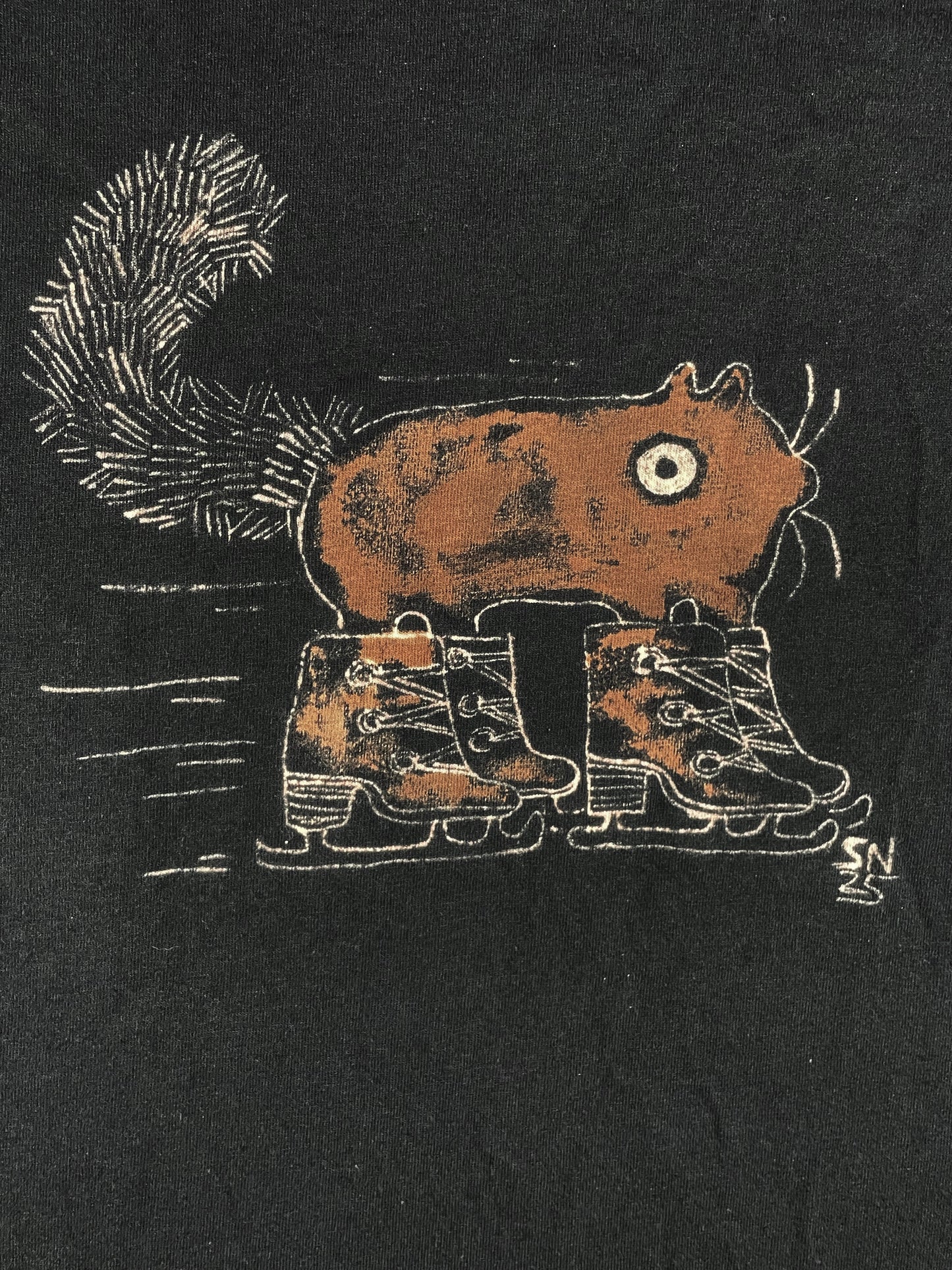 Ice Skating Squirrel - Medium Bleach-Painted T-Shirt