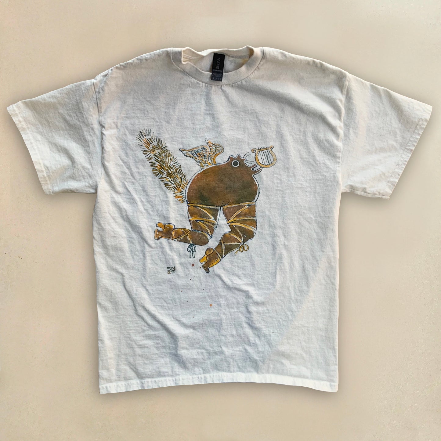 Angelic Squirrel - Medium Hand-Painted T-Shirt