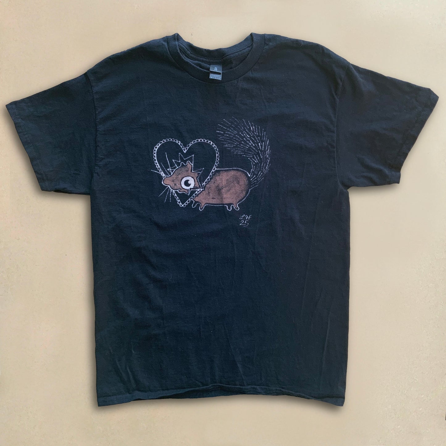 Heart Buster Squirrel - Medium Bleach Painted T-Shirt