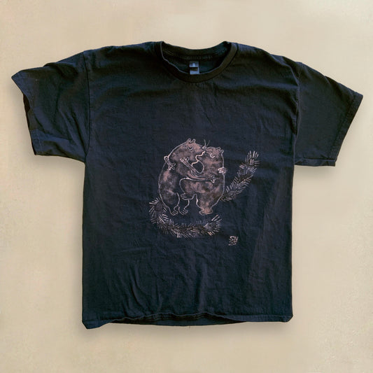 Smooching Squirrels - Large Bleach Painted T-Shirt