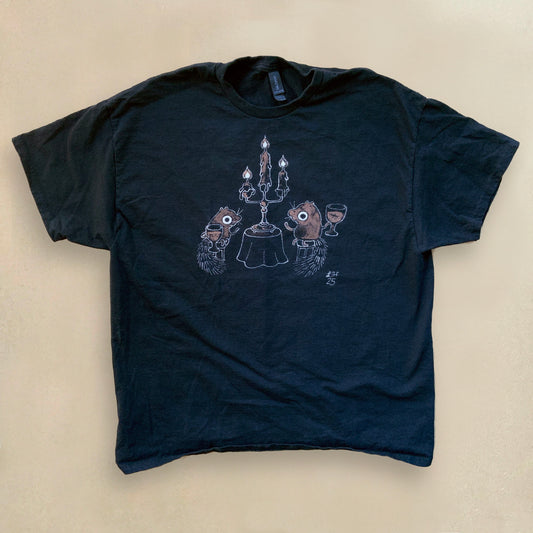 Candlelit Romance Squirrels - XL Bleach Painted T-Shirt