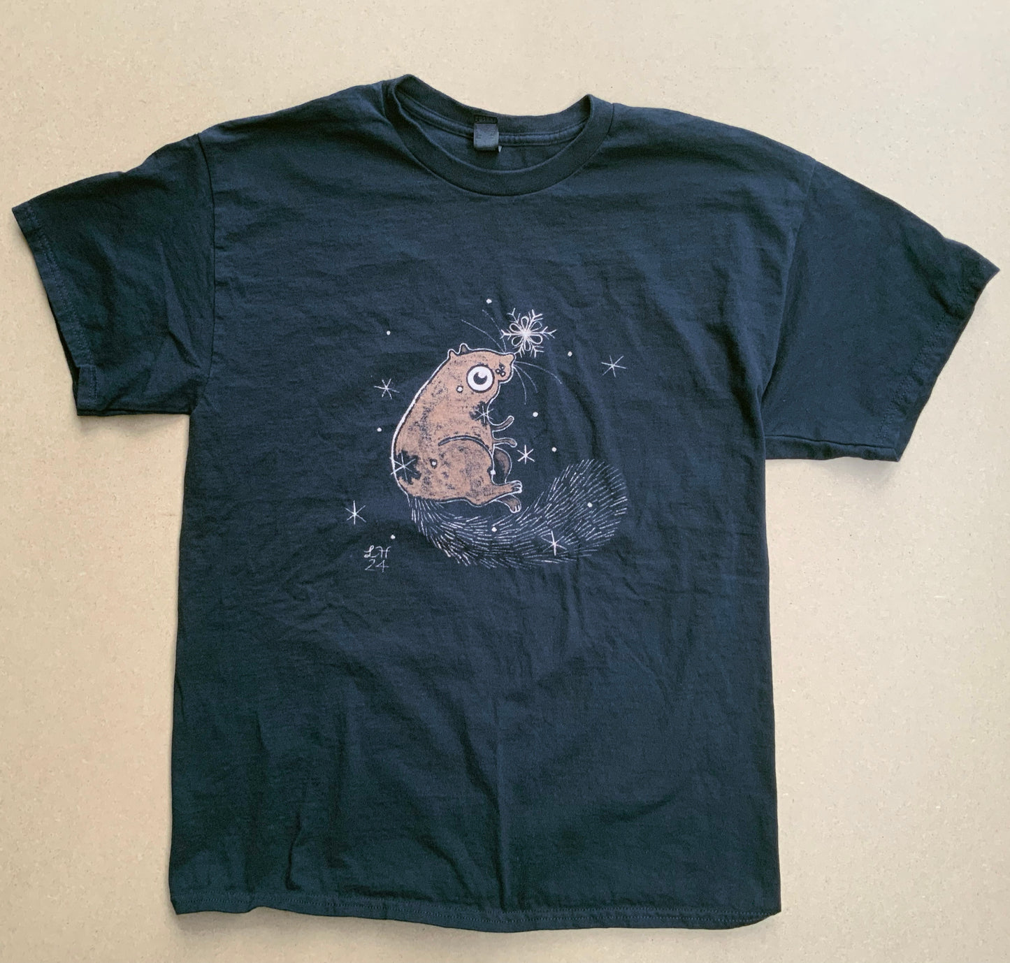 Snowflake Squirrel - Large Bleach Painted T-Shirt