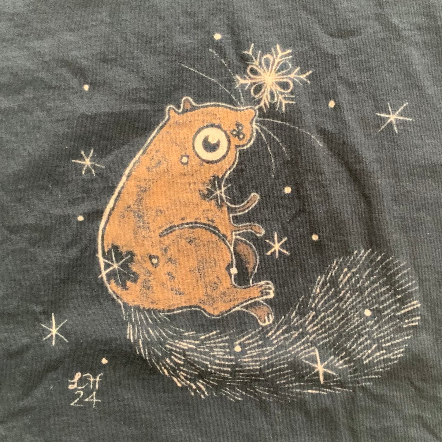 Snowflake Squirrel - Large Bleach Painted T-Shirt