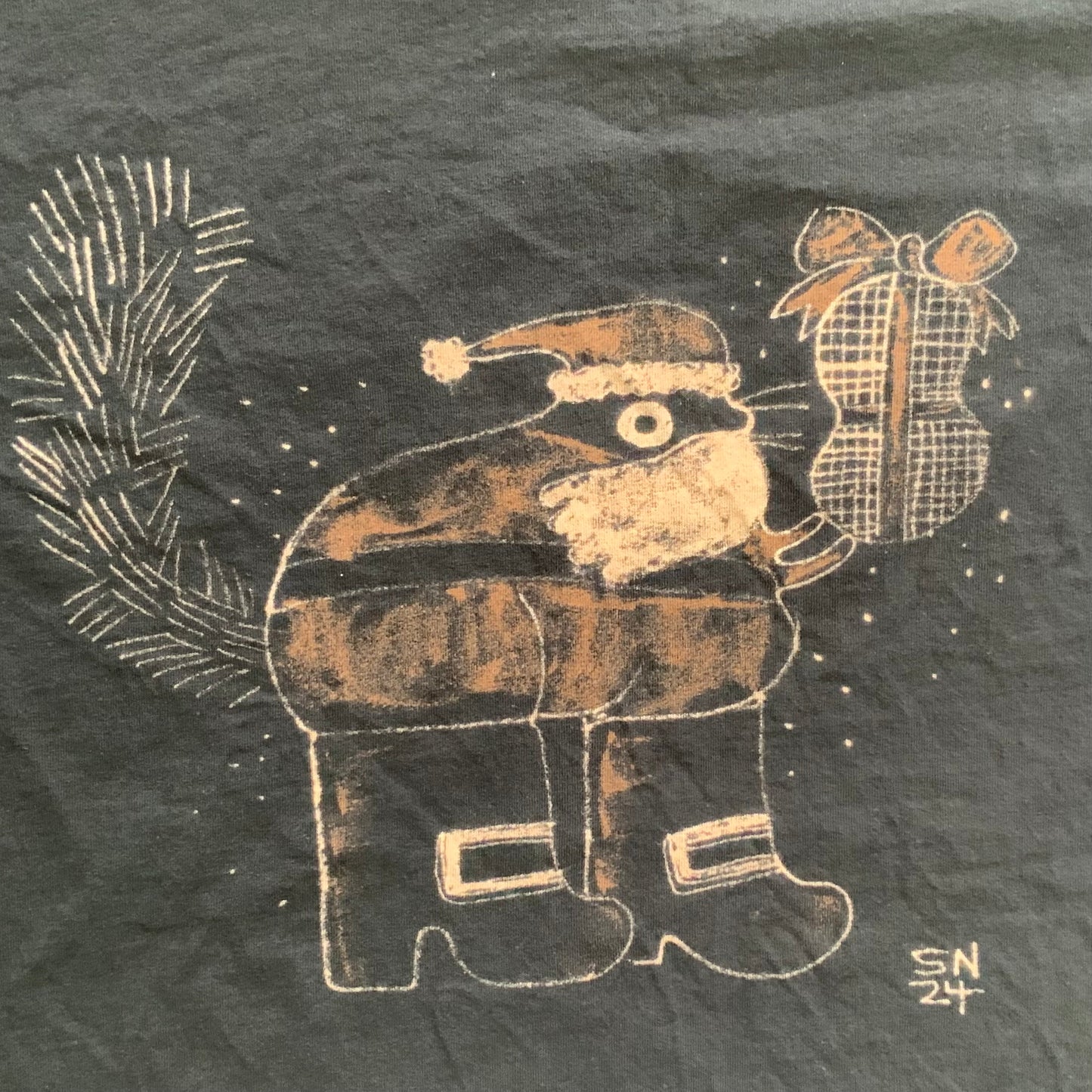 Big Boots Santa Squirrel - Large Bleach Painted T-Shirt