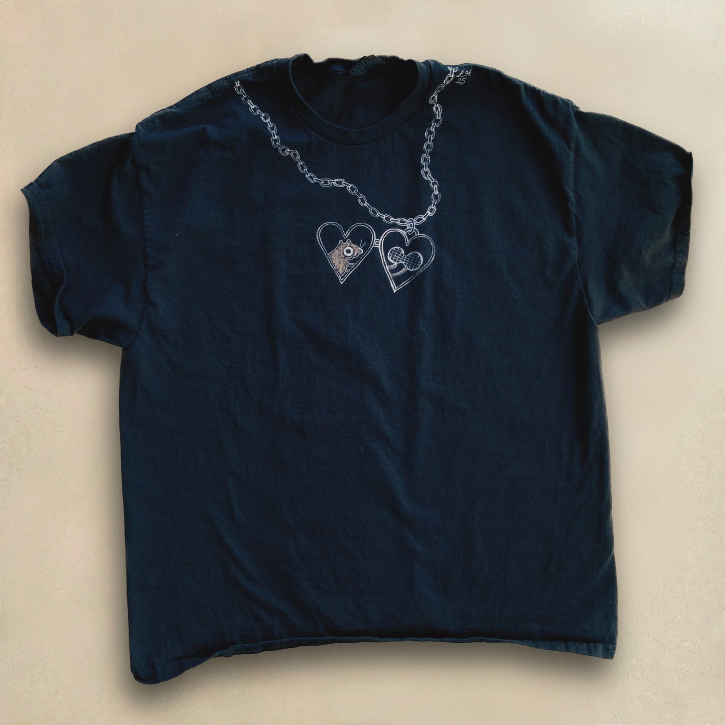 Heart Locket Squirrel - XL Bleach Painted T-Shirt