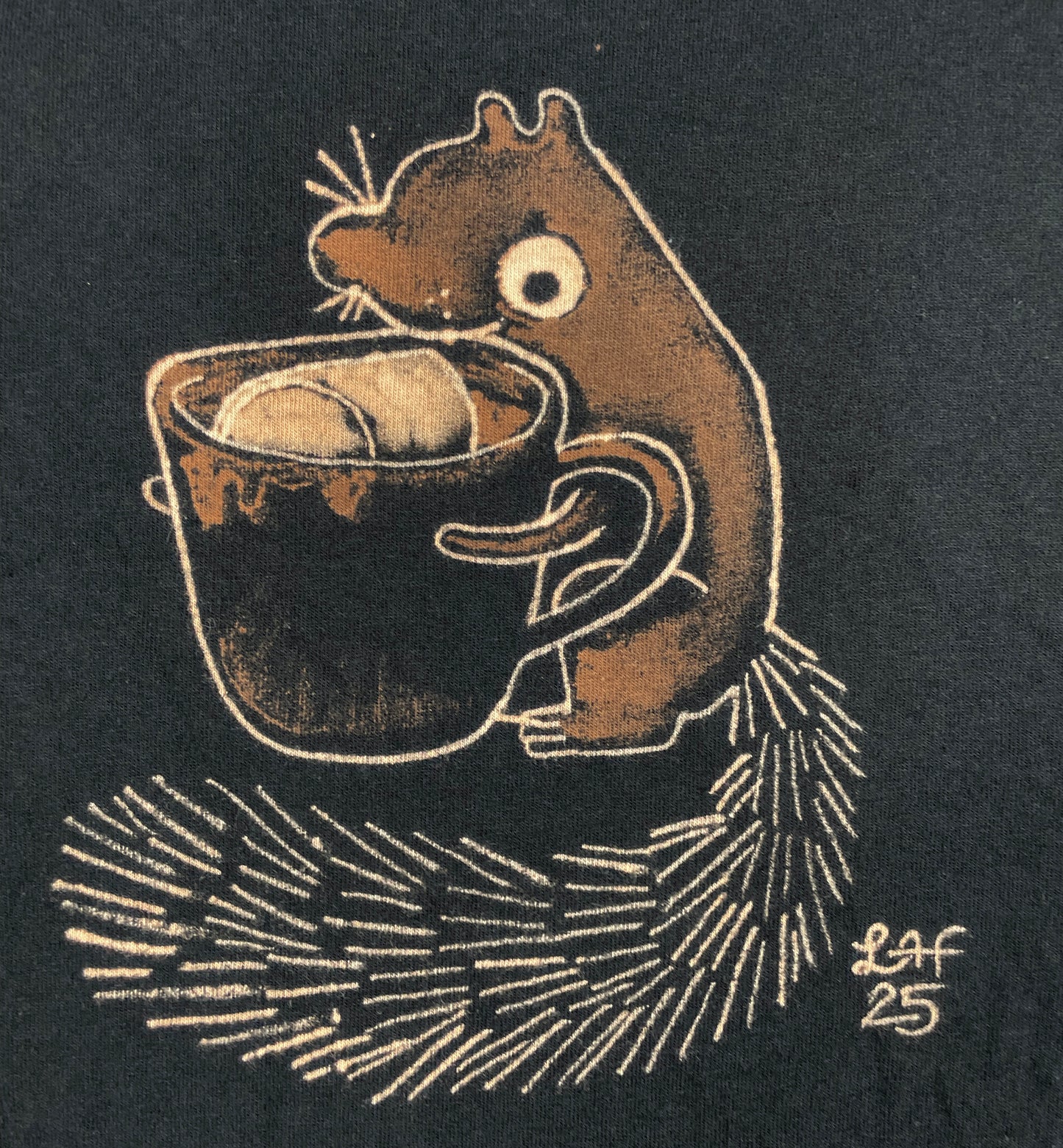 Hot Cocoa Squirrel - Large Bleach-Painted T-Shirt