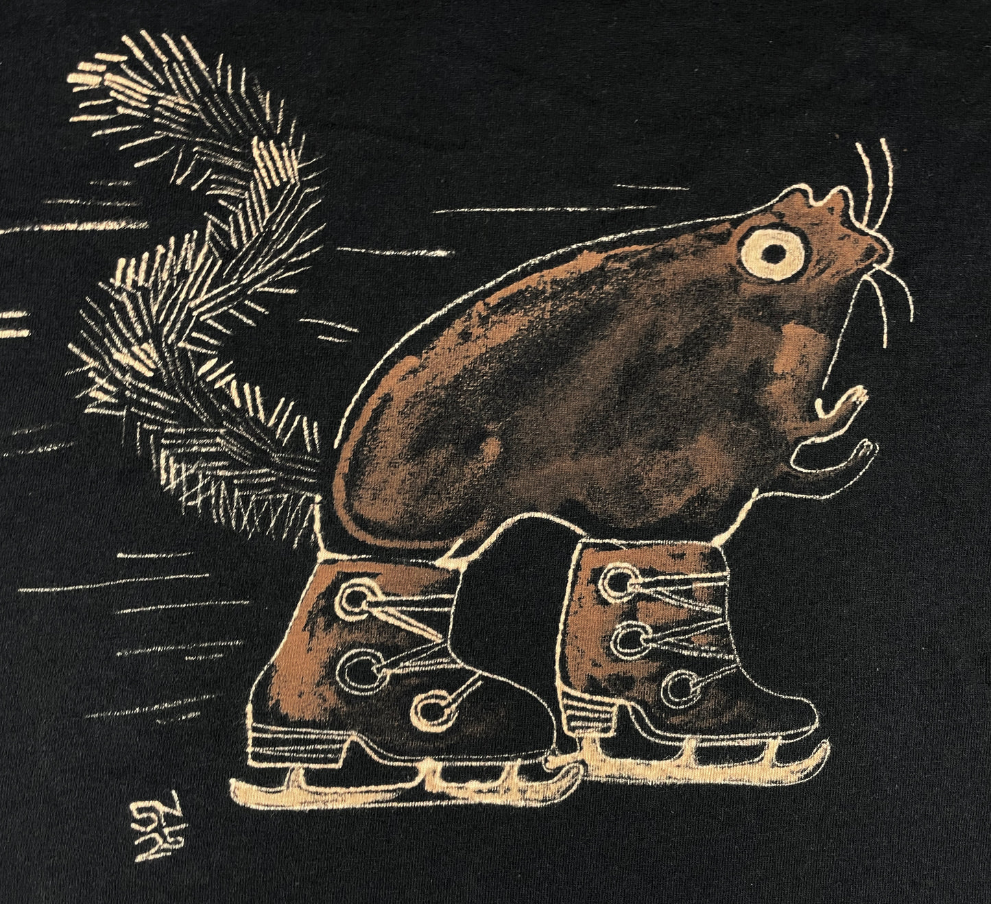 Ice Skating Squirrel - Large Bleach-Painted T-Shirt