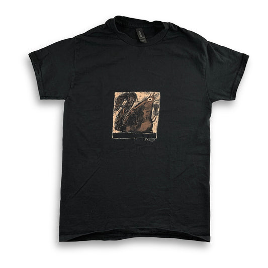 Faux Linocut Squirrel - Small Bleach-Painted T-Shirt